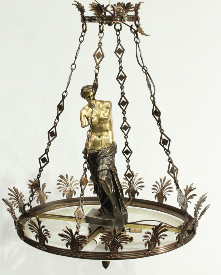 Greek renaissance polished brass chandelier with statue (1 of 7)