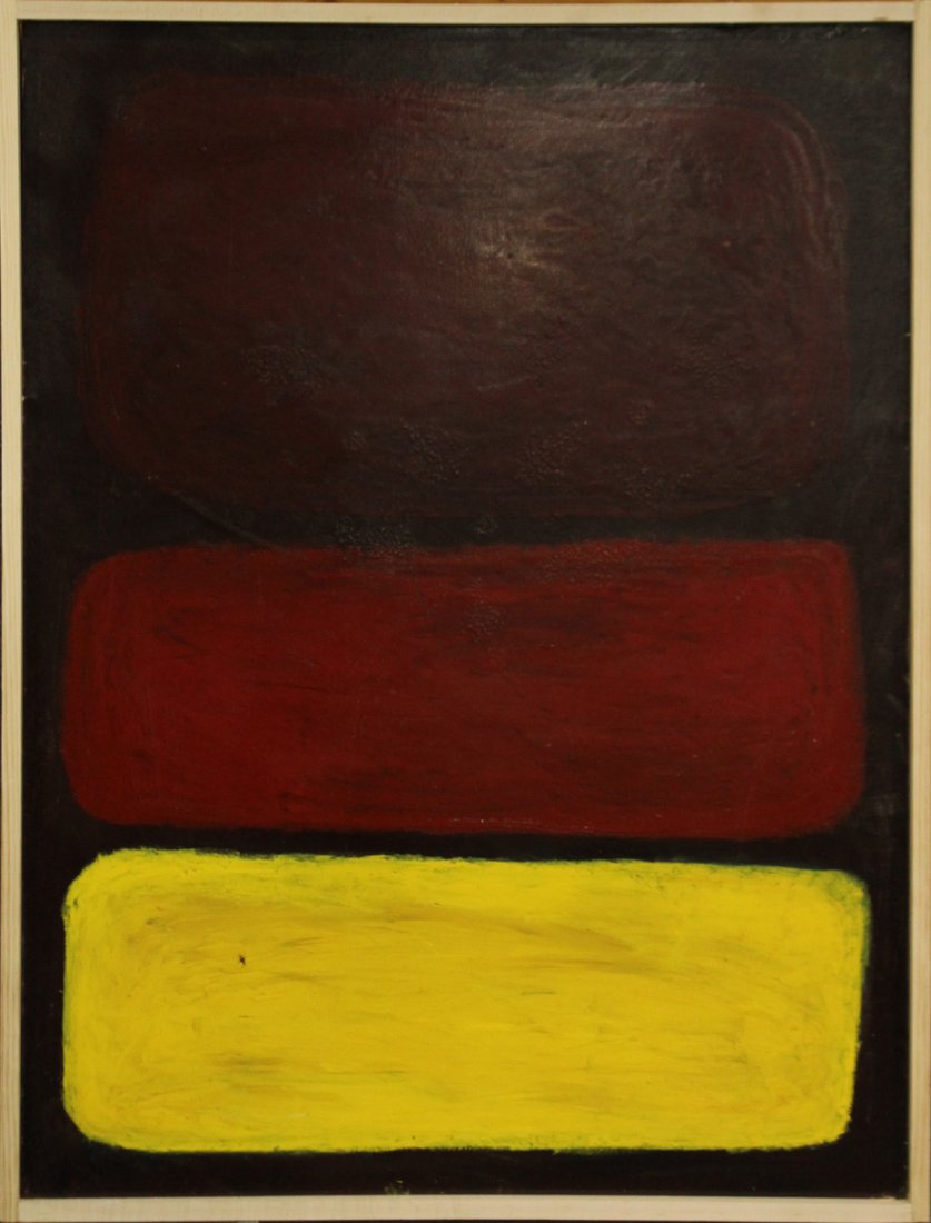 Mark Rothko , Style Of, OIL/c, ABSTRACT 3-COLORS: Mark Rothko , Style Of, OIL/c, ABSTRACT 3-COLORS.Oil on canvas, Great Quality, unsigned, framed.Size: 48 x 36 , outside of frame edge: 50 x 38