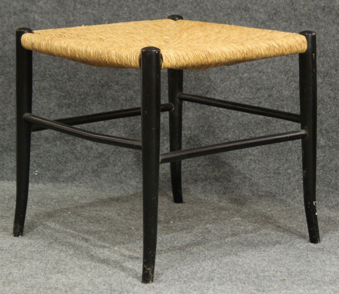 Mid Century ITALY ORIGIN RUSH SEAT FOOTSTOOL Ebony Wood (1 of 4)