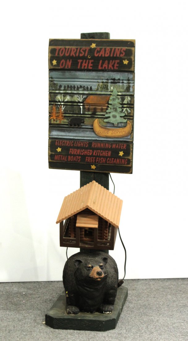 ADIRONDACK CAMP SITE SIGN POST WITH BEAR (1 of 5)