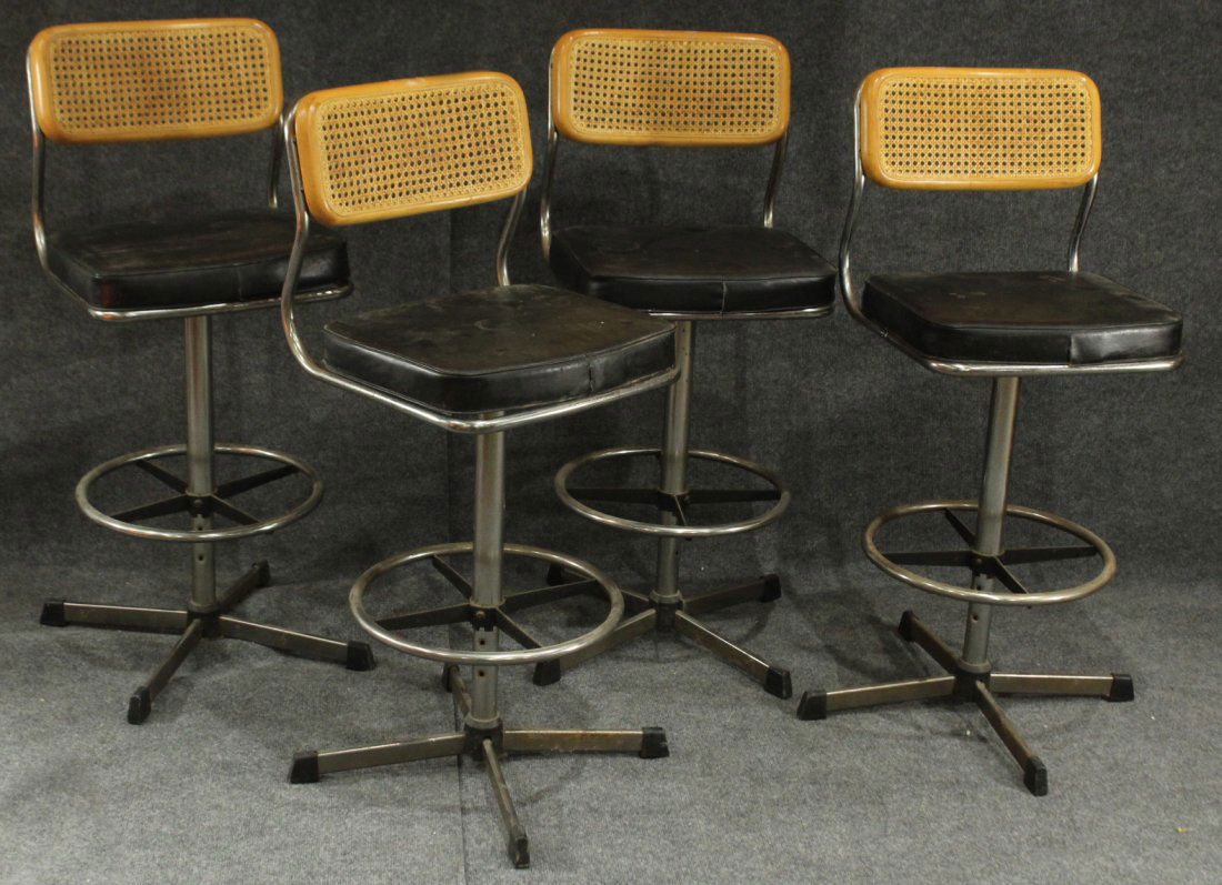 Set 4 MARCEL BREUER Style BAR STOOLS CANE BACKS (1 of 7)