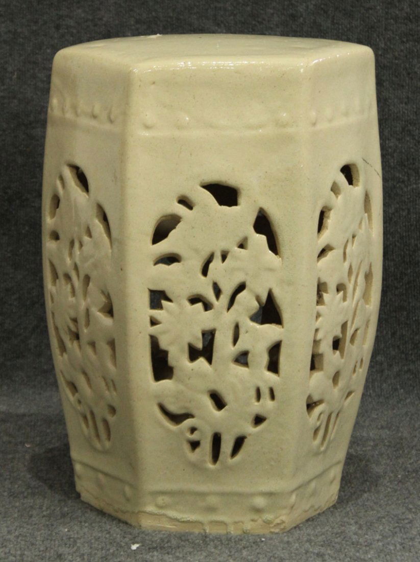 ANTIQUE WHITE GLAZED CERAMIC ASIAN GARDEN SEAT (1 of 3)