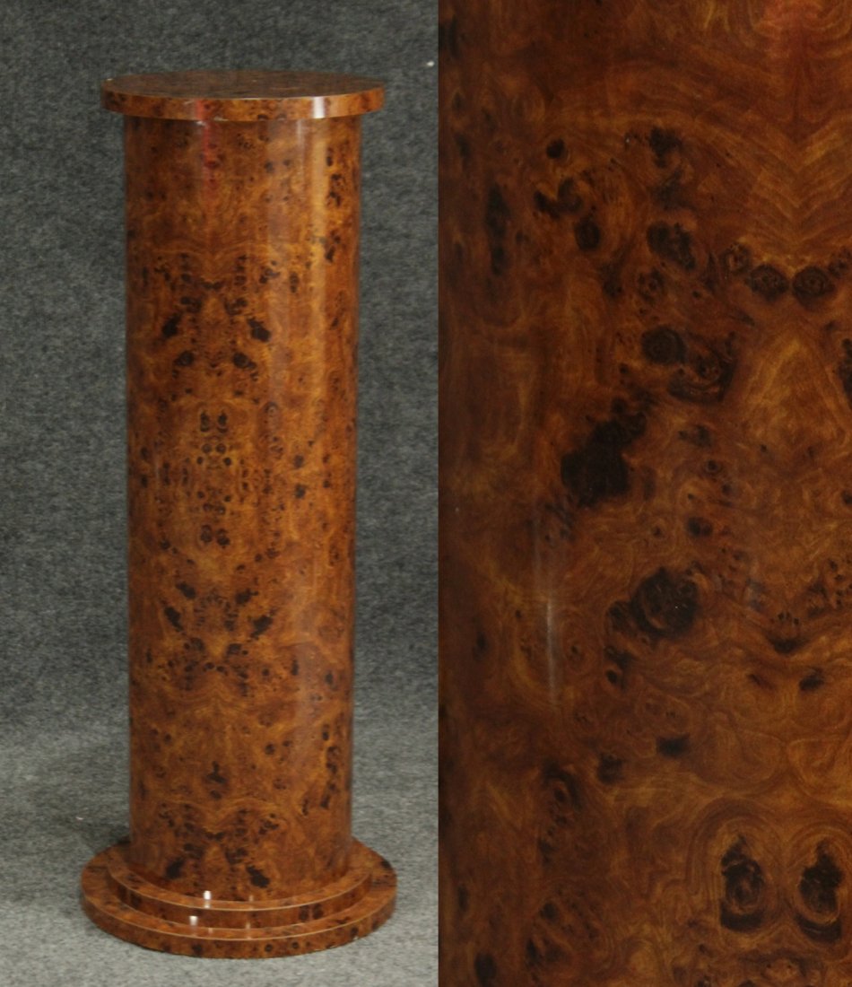 MILO BAUGHMAN STYLE TALL BURL WOOD ROUND PEDESTAL (1 of 6)