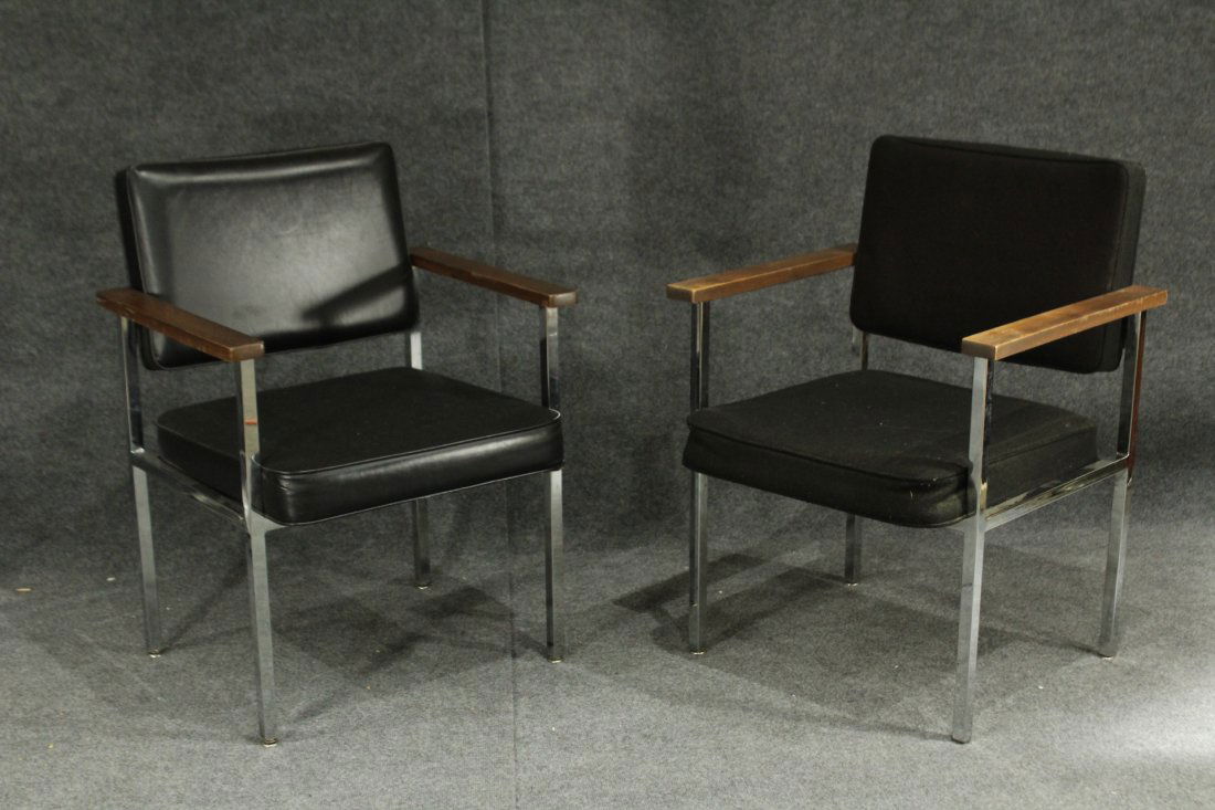 TWO Dellwood MID CENTURY ARMCHAIRS CHROME BLACK LEATHER (1 of 6)
