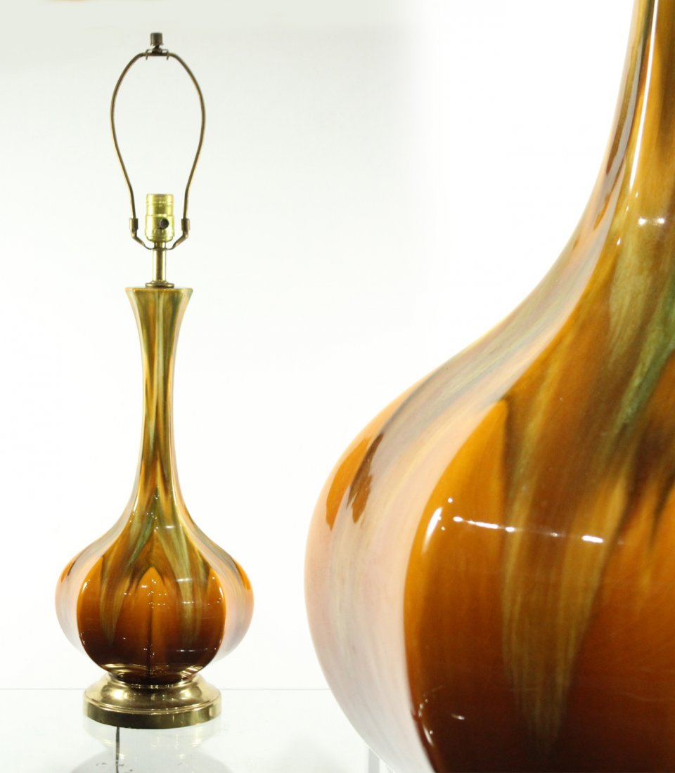 Mid Century Modern AMBER GLAZED POTTERY TABLE LAMP (1 of 6)