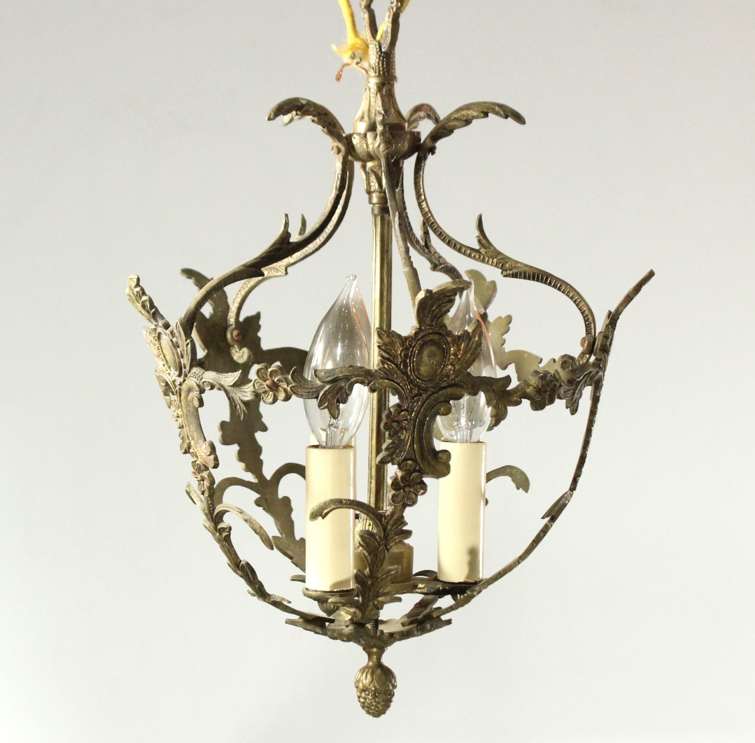 Antique FRENCH BRONZE HANGING HALL LIGHT Electrified (1 of 6)