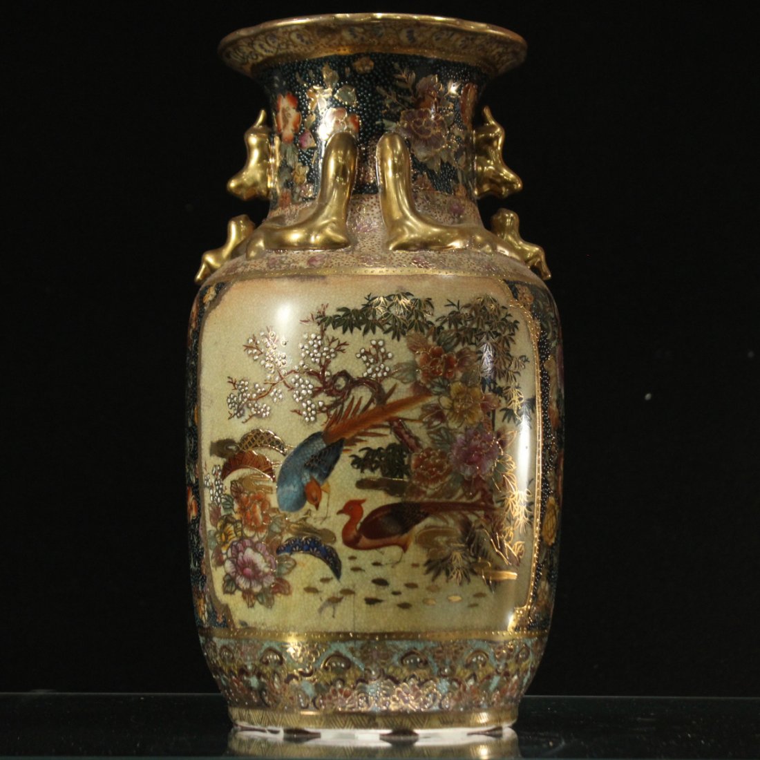 MODERN CHINESE SATSUMA TEMPLE VASE - BIRDS DECORATION (1 of 7)