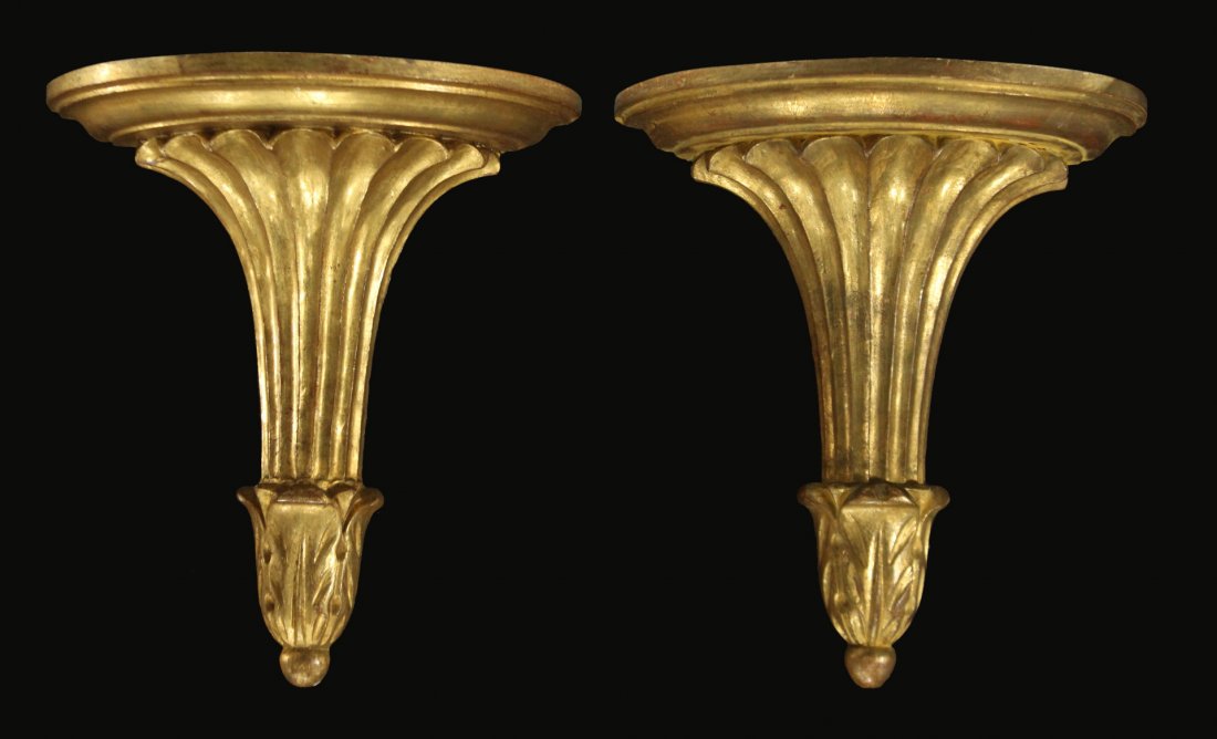 Pair WOODEN GOLD GILT WALL BRACKET SHELVES (1 of 4)