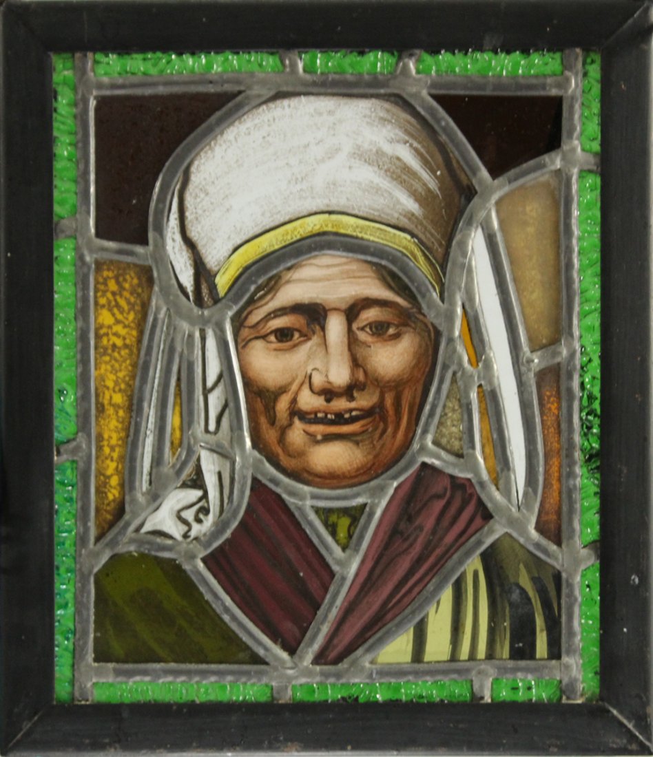 SMALL STAIN GLASS WINDOW PLAQUE RELIGIOUS SAINT / POPE (1 of 2)