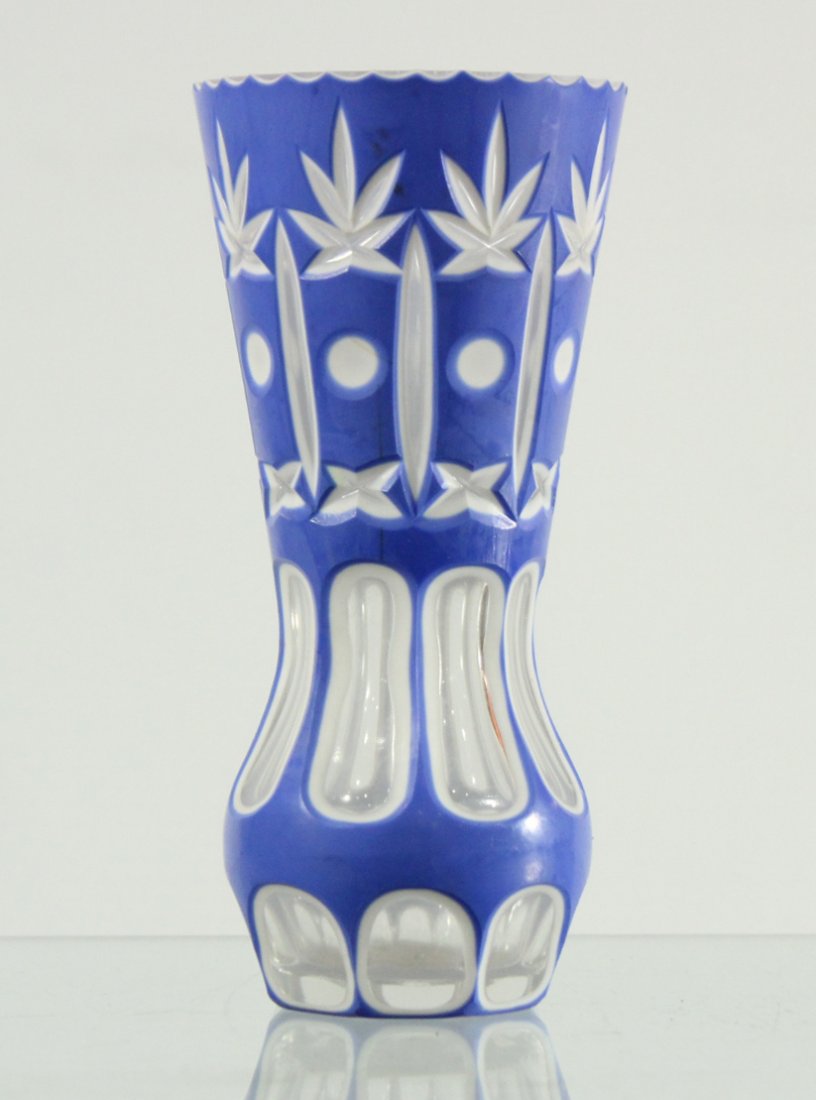 Bohemian 3 color cut to clear glass vase (1 of 4)