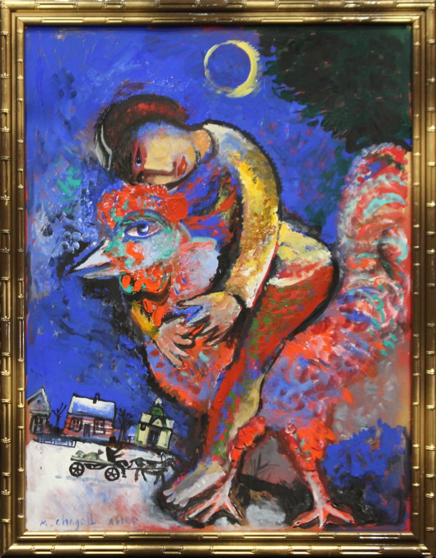 MARC CHAGALL After, Large OIL/c FIGURE ON ROOSTER (1 of 4)