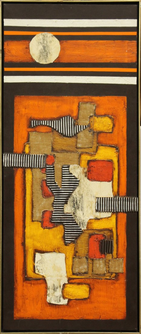 MID CENTURY MODERN FABULOUS OIL - COLLAGE ART PAINTING (1 of 4)