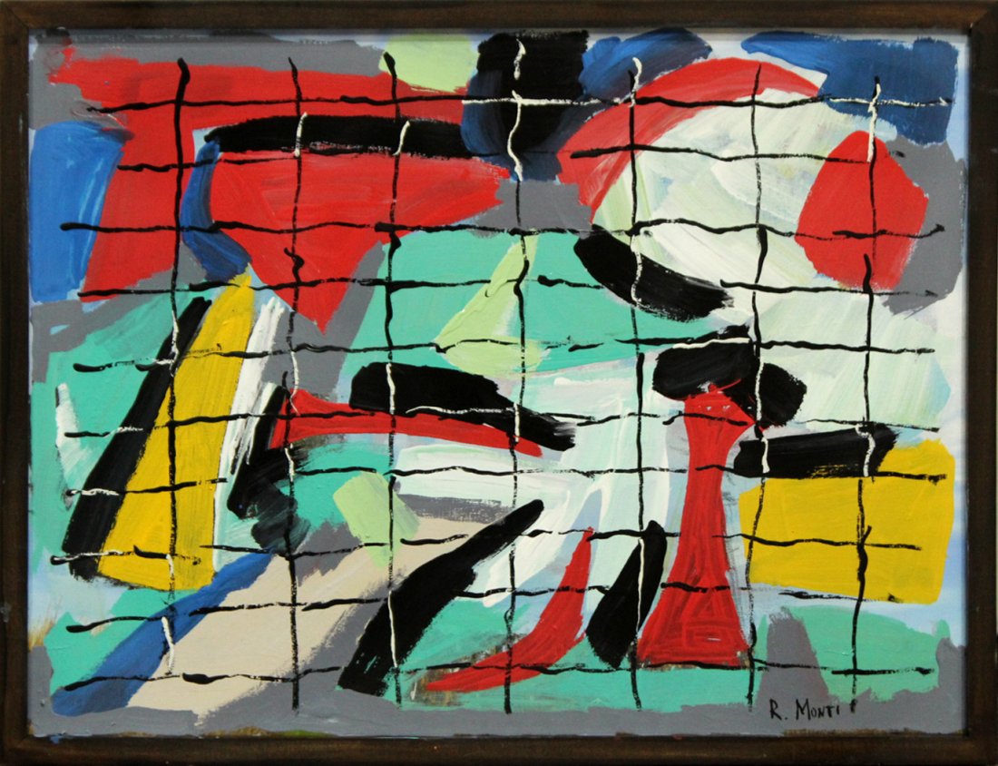R. MONTI Mid Century Oil/c ABSTRACT BEHIND THE GRID (1 of 3)