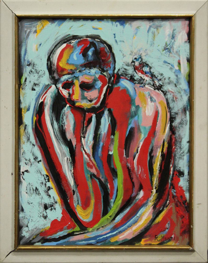 R. MONTI Mid Century Oil/c ABSTRACT FIGURE DEEP THOUGHT (1 of 3)