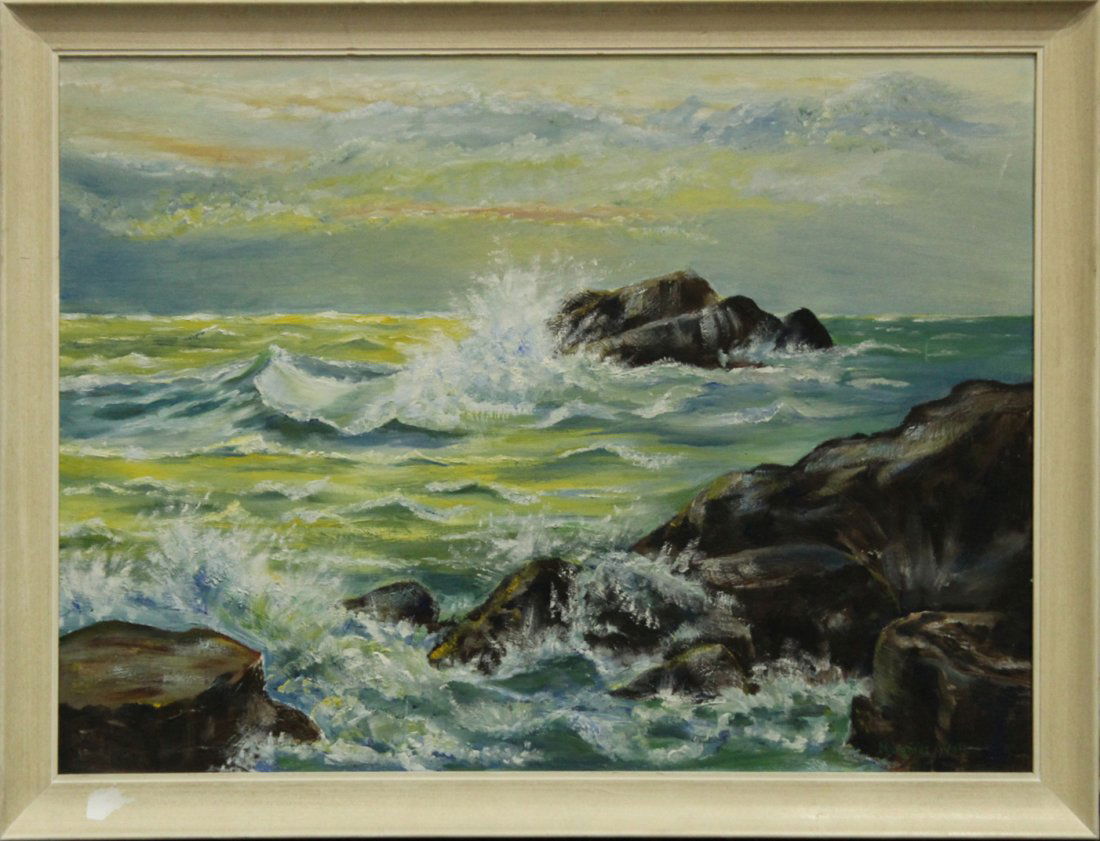 Oil/b MAINE COASTAL PAINTING CRASHING WAVES ON ROCKS (1 of 2)