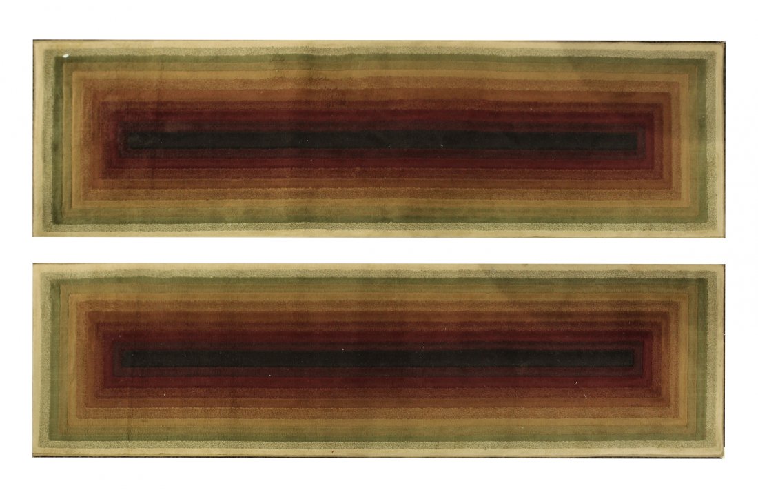 Pair MODERN DESIGN MULTI BORDER WOOL RUNNERS 92 inches (1 of 4)