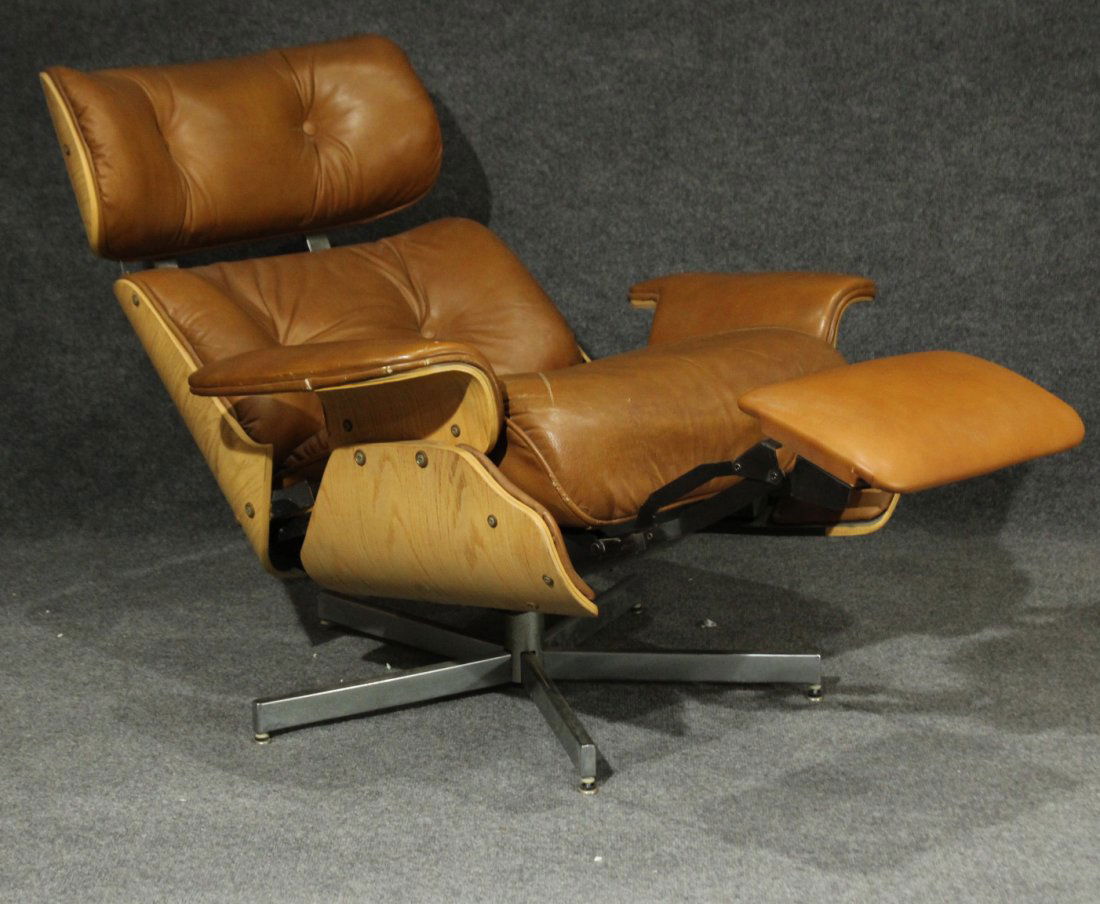 HERMAN MILLER EAMES STYLE RECLINER CHAIR BROWN LEATHER