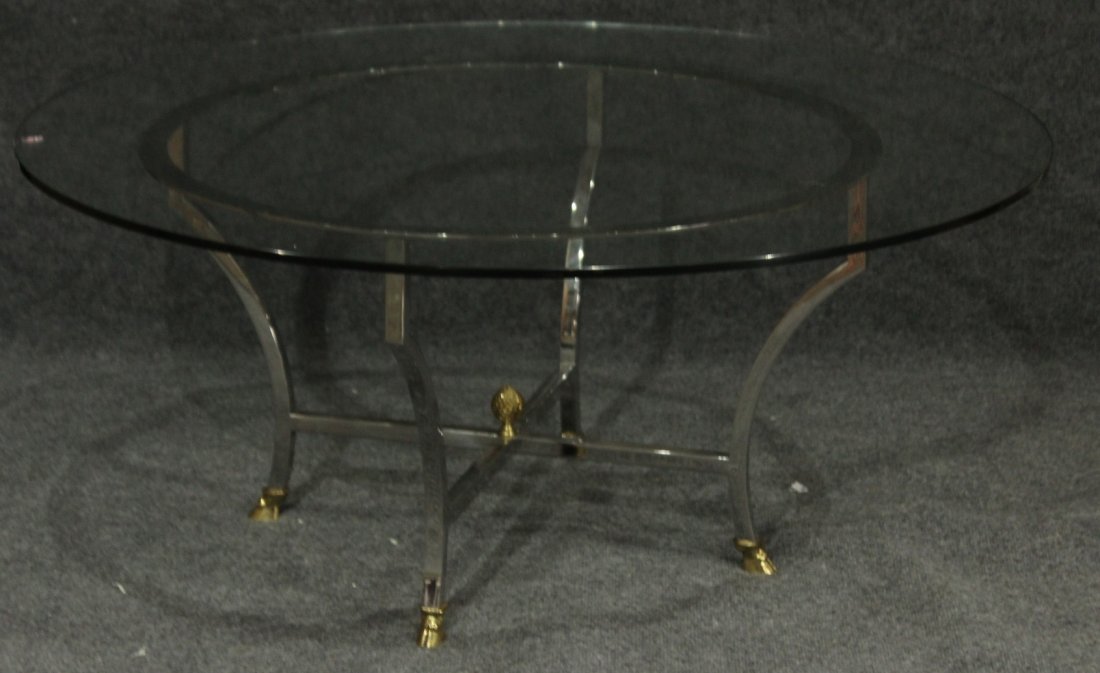 MAISON JANSEN Round Chrome and Brass Coffee Table (1 of 3)