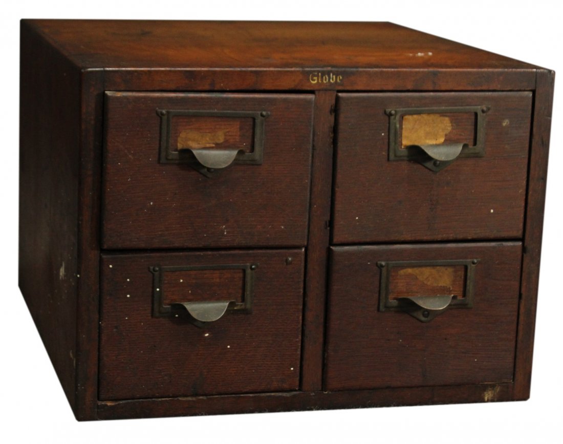 Circa 1910 OAK FOUR DRAWER CARD FILE CABINET by GLOBE (1 of 5)