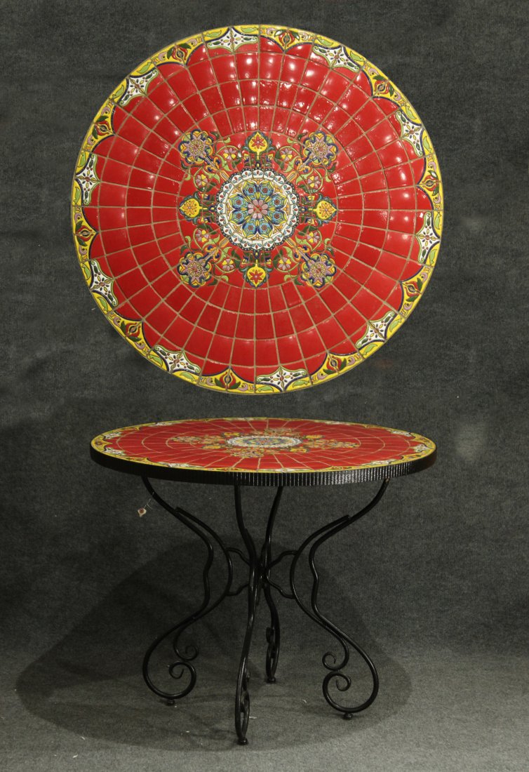 Super RED MOSAIC TILE TOP ROUND CAFE TABLE IRON BASE (1 of 5)