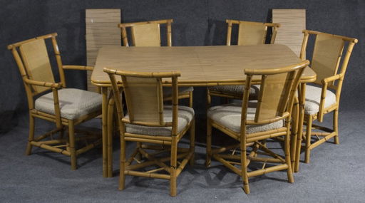 Wabash Mid Century Bamboo Dining Table With 6 Chairs