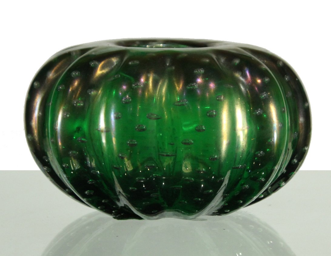 Vintage Superb GREEN ART GLASS CONTROLLED BUBBLES VASE (1 of 6)