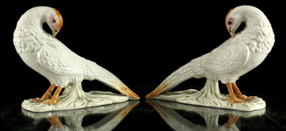 Pair FINE PORCELAIN BIRD FIGURES  12 inches length (1 of 4)