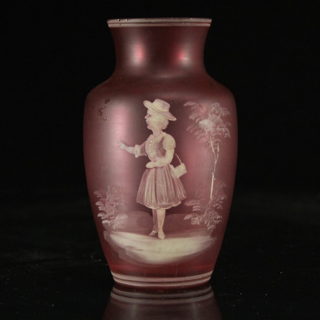 Circa 1880 Florentine Antique Satin Mary Gregory Vase (1 of 5)