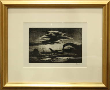 Thomas Hart Benton Lithograph \"The Race\": Thomas Hart Benton Lithograph \"The Race\" signed in pencil Benton. Size: 18.5 x 22.5 inches inside matting, 9.5 13, image 7 x 11