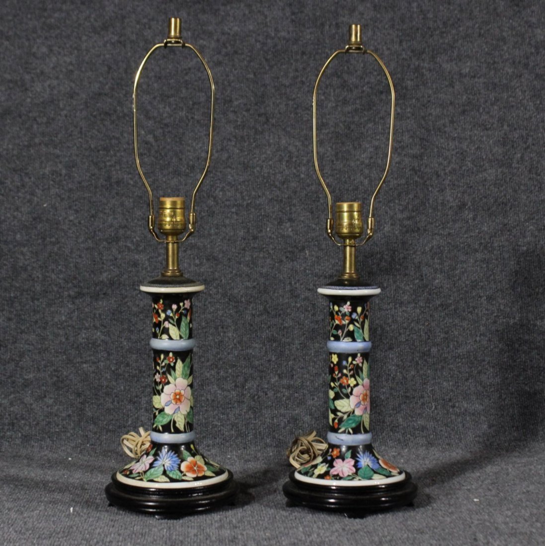 Pair ASIAN ORIENTAL PORCELAIN CANDLESTICK LAMPS (1 of 4)