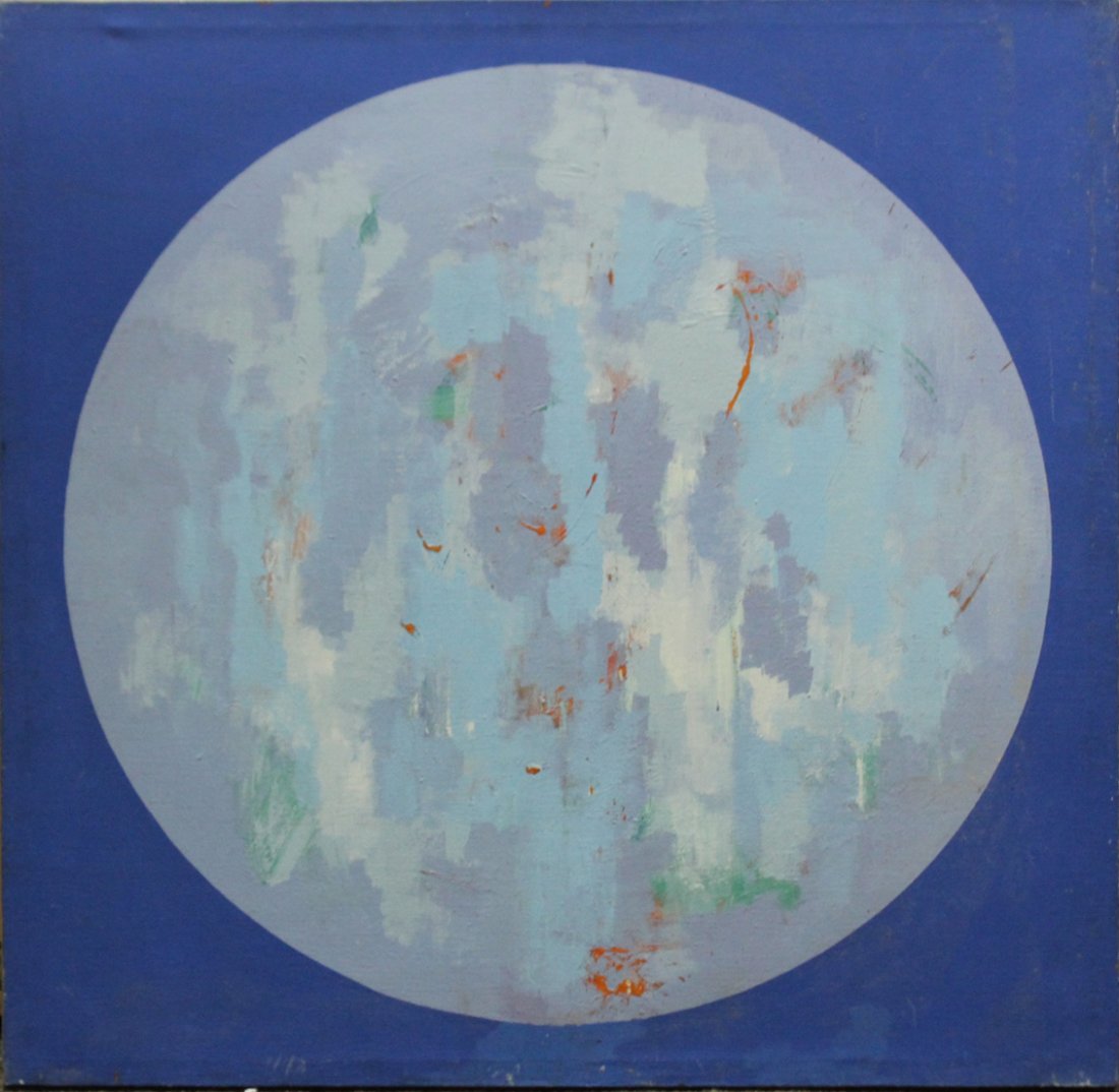MID CENTURY - SPACE AGE - MOON OIL PAINTING ON CANVAS: MID CENTURY - SPACE AGE - MOON OIL PAINTING ON CANVAS.Great painting, unsigned.Size: 32 x 32