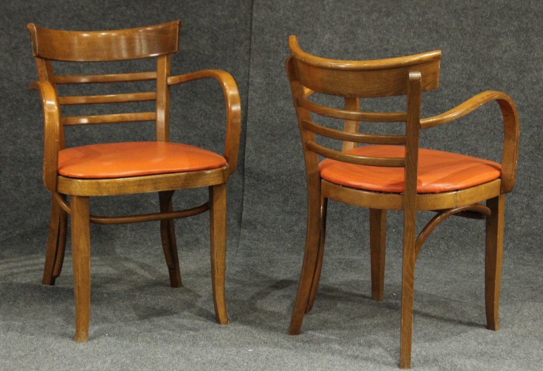 THONET Attributed PAIR MID CENTURY BLOND WOOD ARMCHAIRS: THONET Attributed PAIR MID CENTURY BLOND WOOD ARMCHAIRS. Clean, strong frames, all original.Size: 19 h seat, 32 h , 21 w