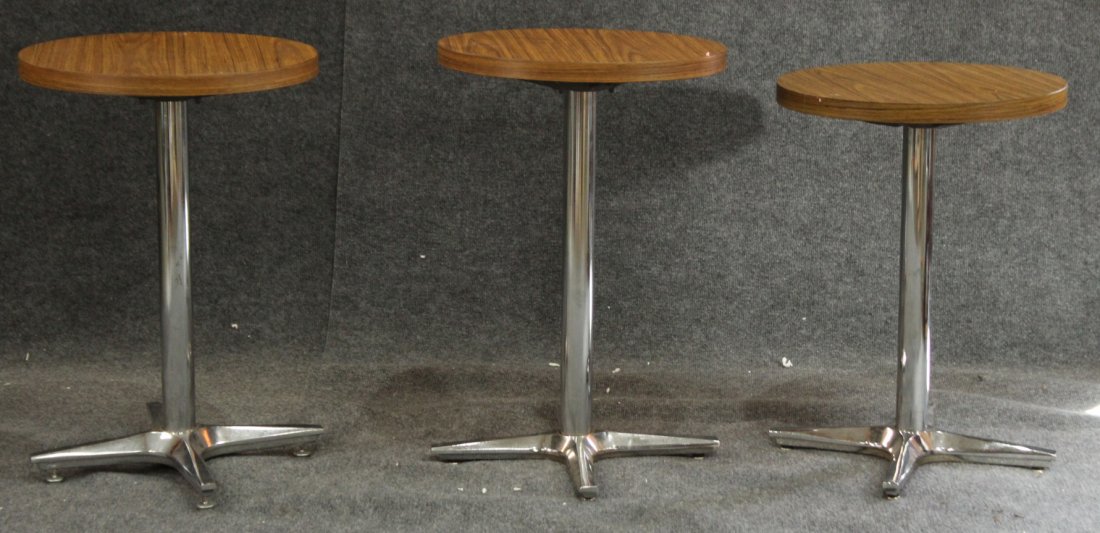 3 MID CENTURY CHROME BASE ROUND TOP ACCENT TABLES (1 of 5)
