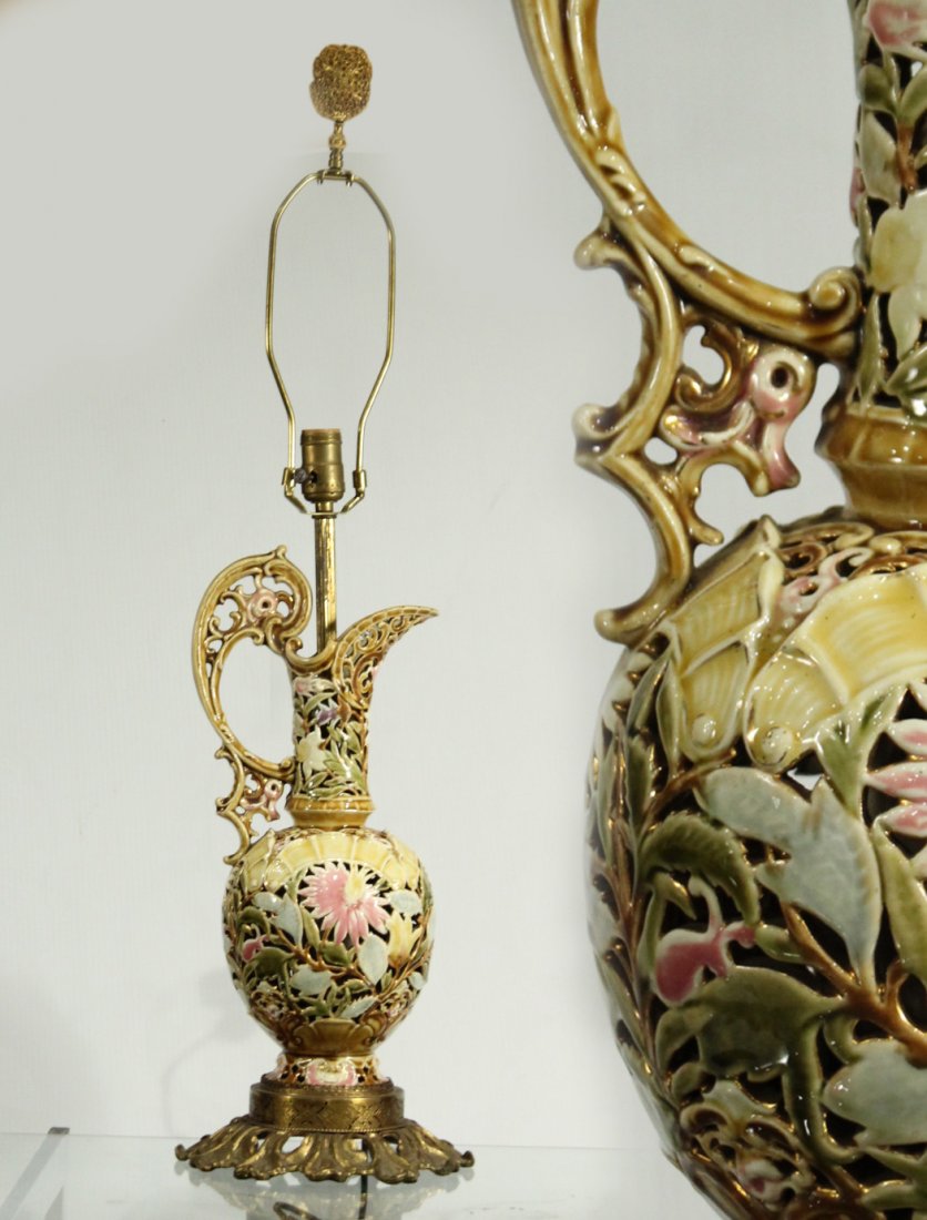 FISCHER ART POTTERY LAMP - Ewer - Reticulated All Over (1 of 7)