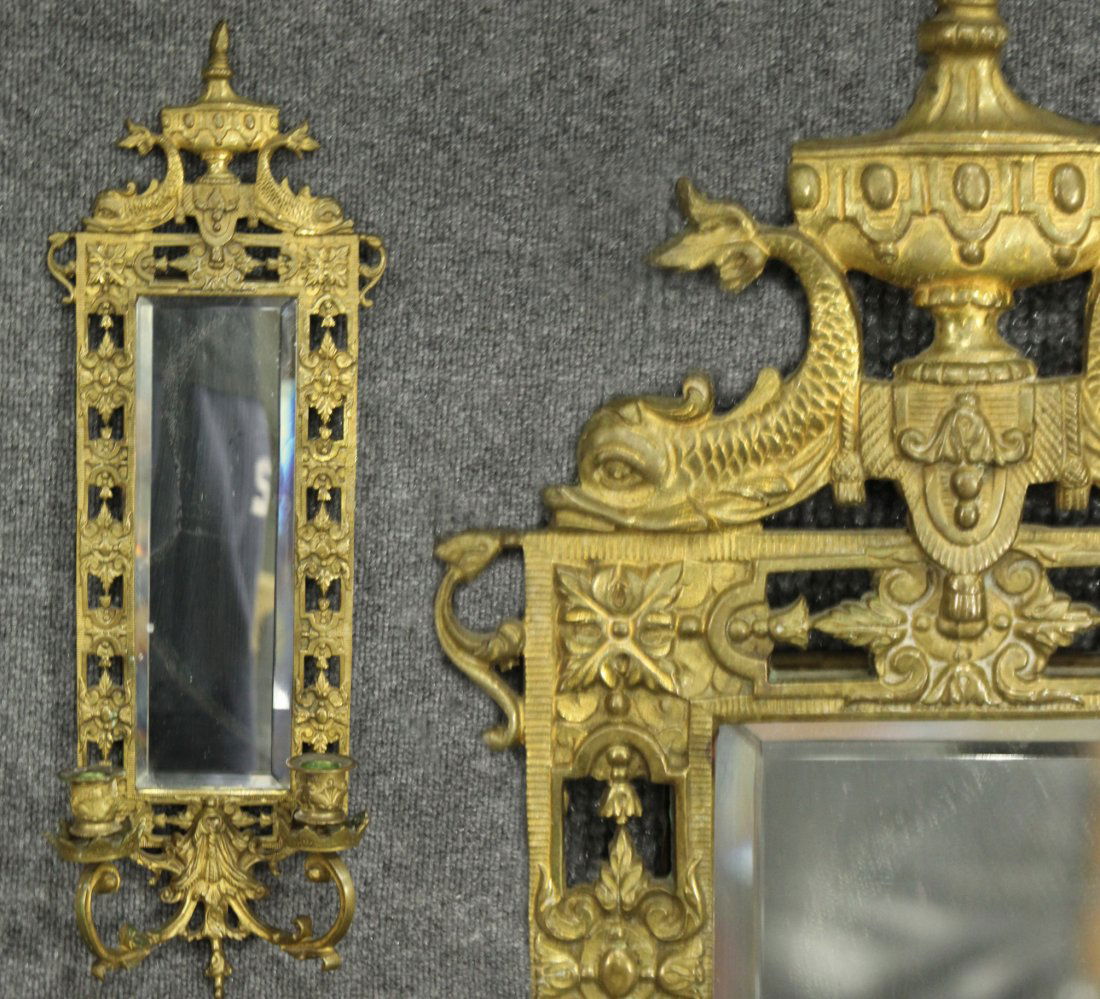 Ornate Victorian CAST BRASS WALL MIRROR SCONCE (1 of 6)