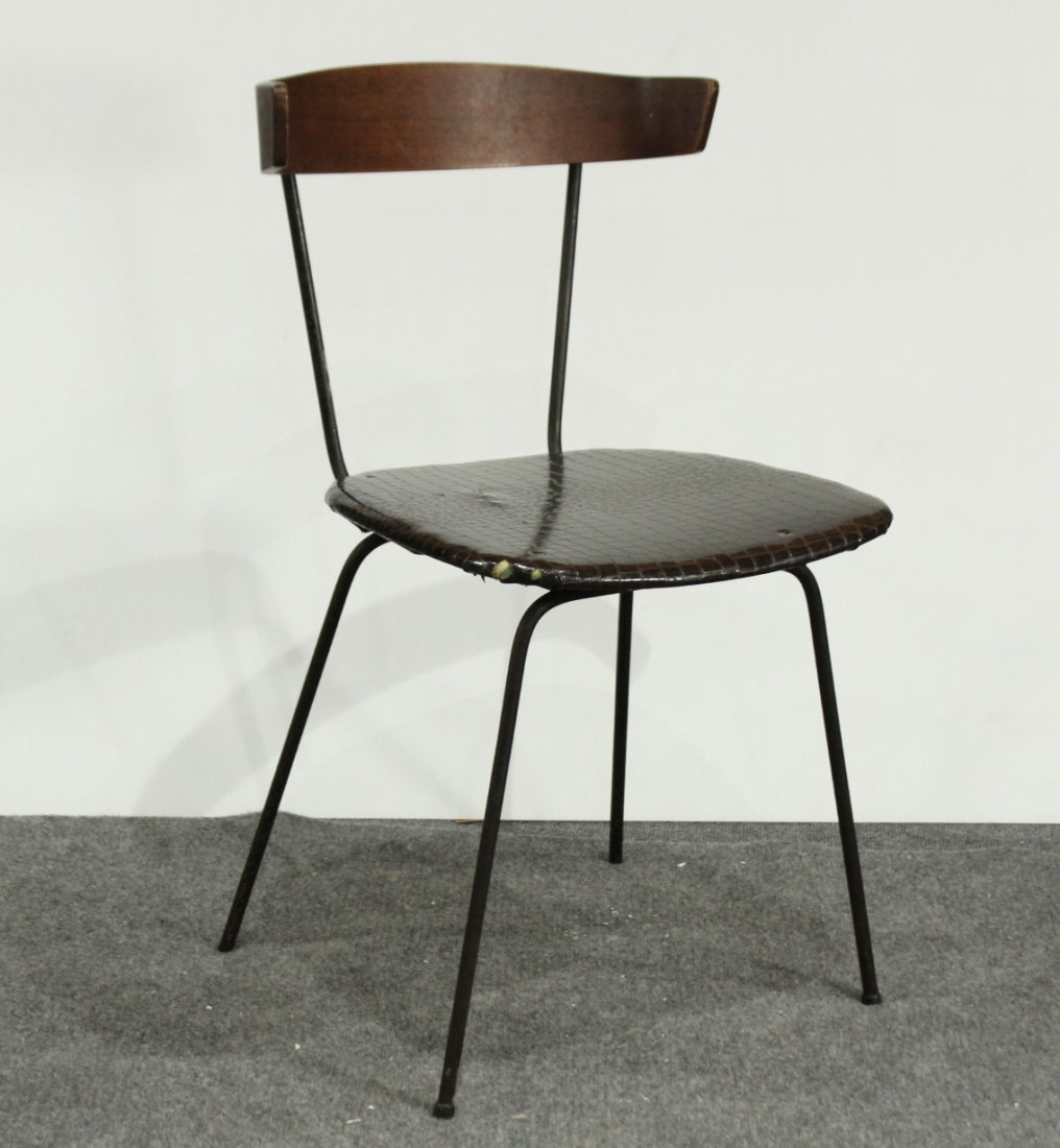 PAUL McCOBB Side Chair Metal Frame, Curved Wood Back (1 of 3)