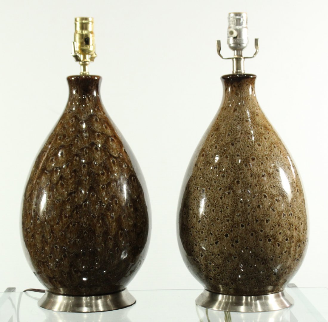 Pair Mid Century Design Glazed Brown Ceramic Table Lamp (1 of 5)