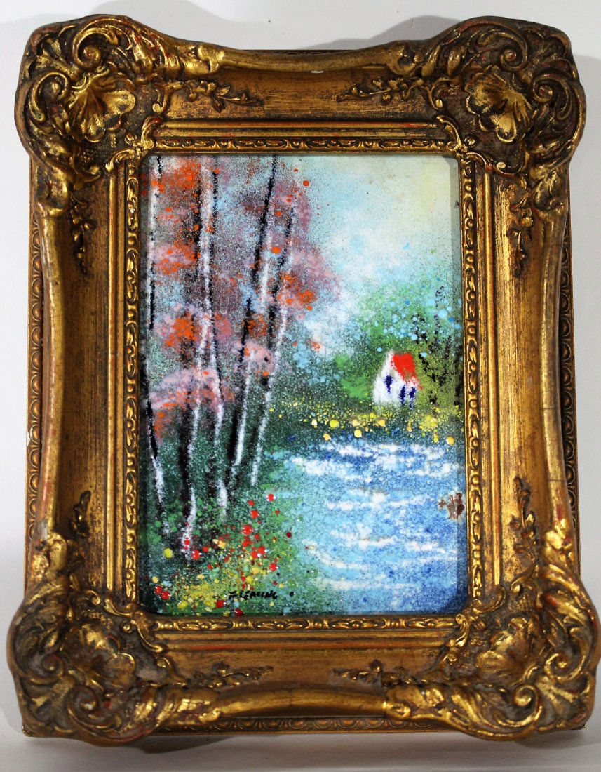 FLEMING , Enamel on Copper Landscape and Cottage Framed (1 of 5)