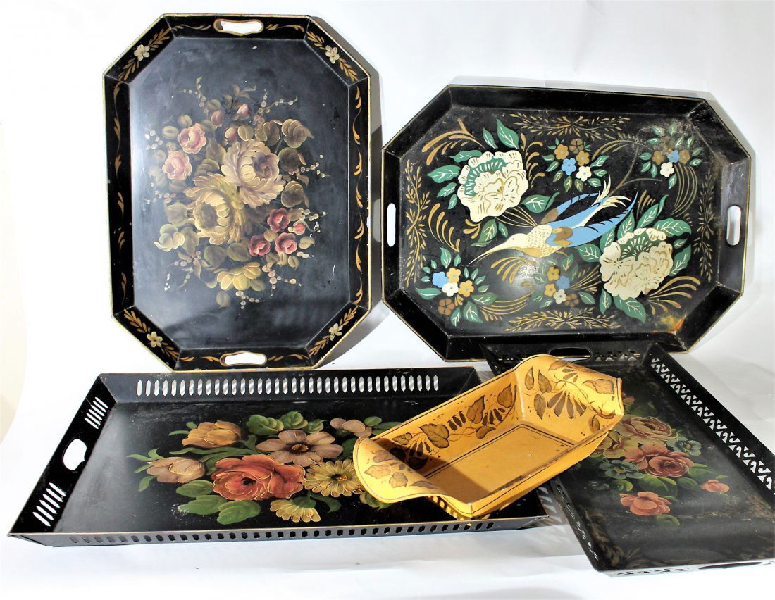Assorted Grouping 5 TOLEWARE TRAYS Hand Painted (1 of 4)
