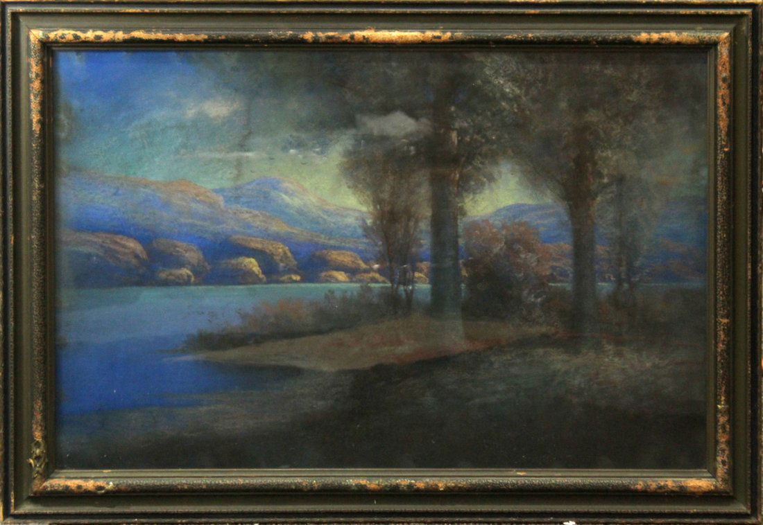 Circa 1920 HUDSON RIVER PASTEL Signed Illegible ?? (1 of 5)