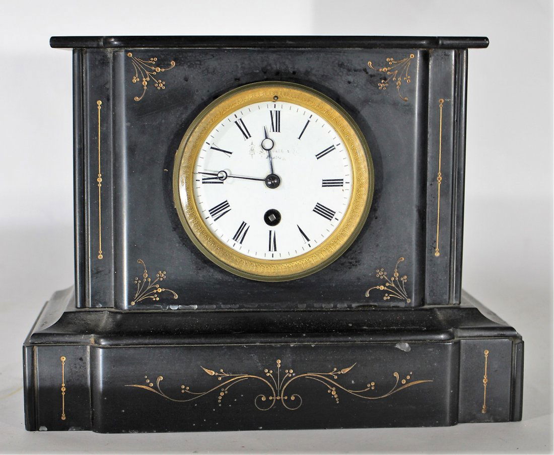 ANTIQUE BLACK MARBLE MANTLE CLOCK