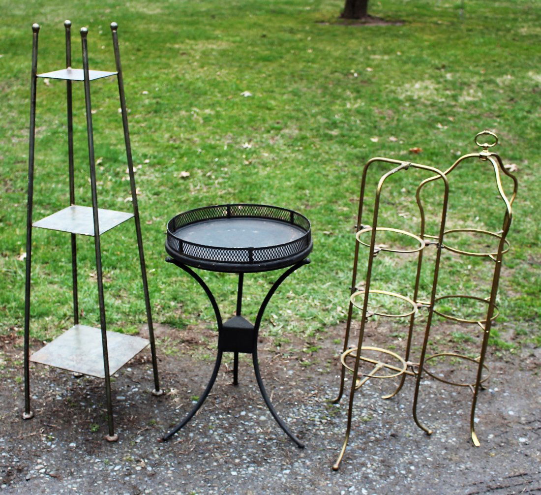 4 ASSORTED METAL STANDS, 2 IRON, 2 BRASS (1 of 3)