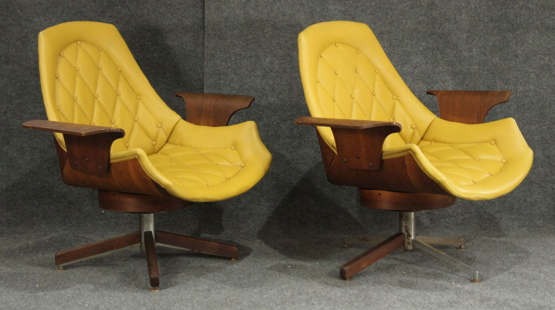 Pair of Mulhauser style (attrb) yellow vinyl chairs (1 of 8)