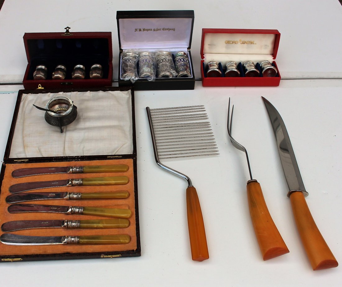 GEORG JENSEN Sterling S&P SET, BAKELITE Carving Set Etc (1 of 6)