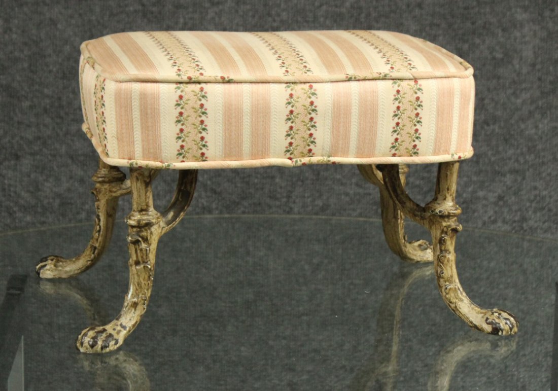 Small Victorian Cast Iron Leg Footstool Upholstered Top (1 of 3)