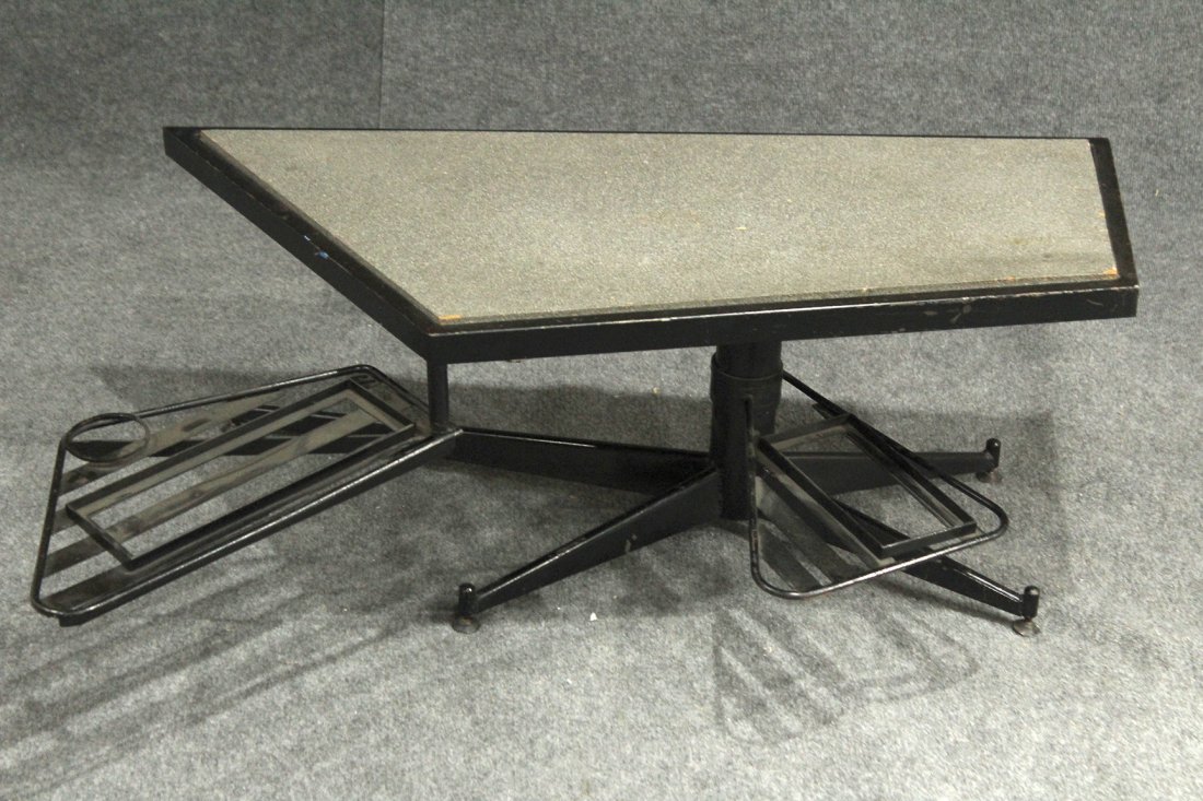 UNUSUAL DIRECTIONAL COFFEE TABLE WITH SLIDE OUT TRAYS: UNUSUAL DIRECTIONAL COFFEE TABLE WITH SLIDE OUT TRAYS.Size: 16 h , 41 x 18 w