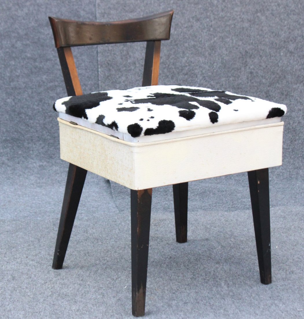 MID CENTURY MODERN SEWING CHAIR COW HIDE PATTERN SEAT (1 of 4)
