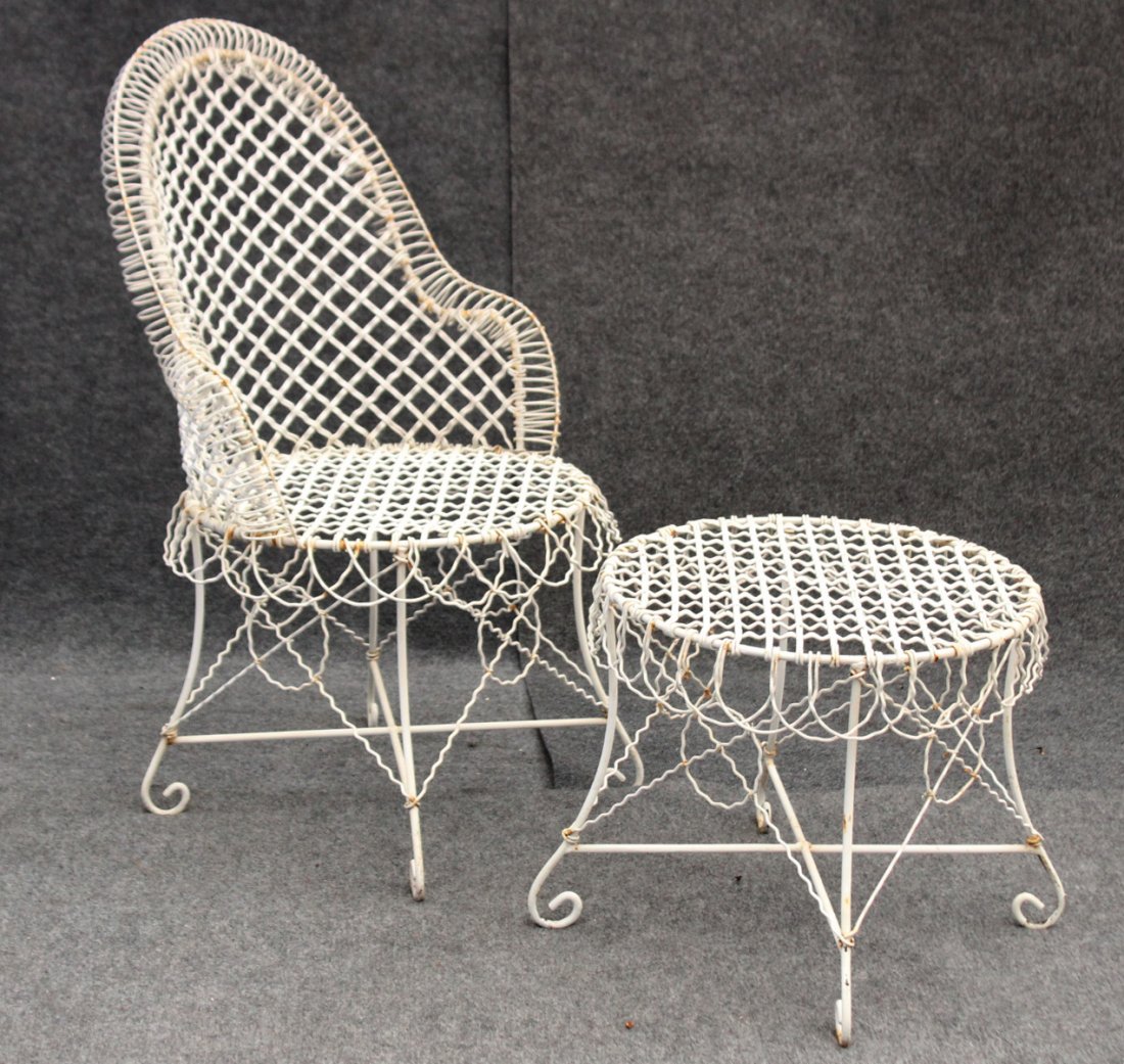 FABULOUS EDWARDIAN STYLE OUTDOOR WIRE CHAIR AND OTTOMAN (1 of 4)