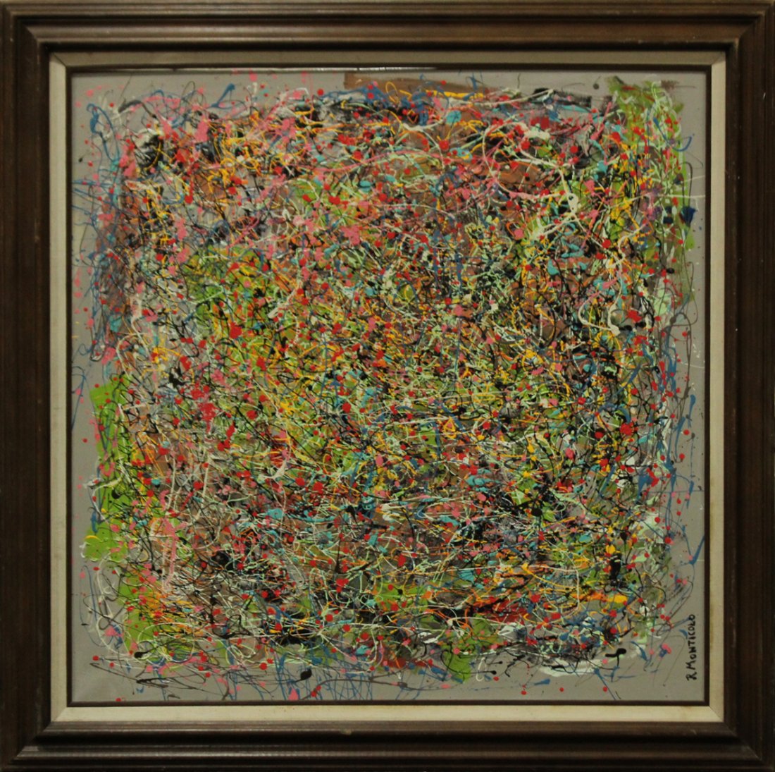 R MONTICOLO Oil/c Mid Century LARGE ABSTRACT DRIP ART (1 of 3)