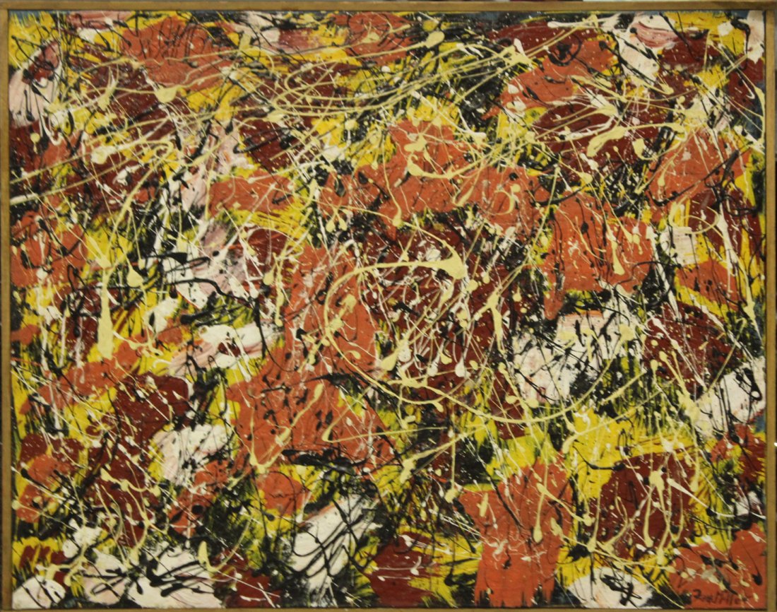 FRANK MILLER, Vintage Mid Century ABSTRACT DRIP ART OIL (1 of 3)